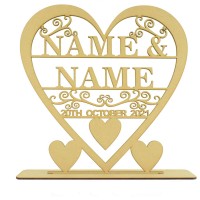 Laser Cut Large Personalised Heart with swirl detail on a stand - Two Names & Date